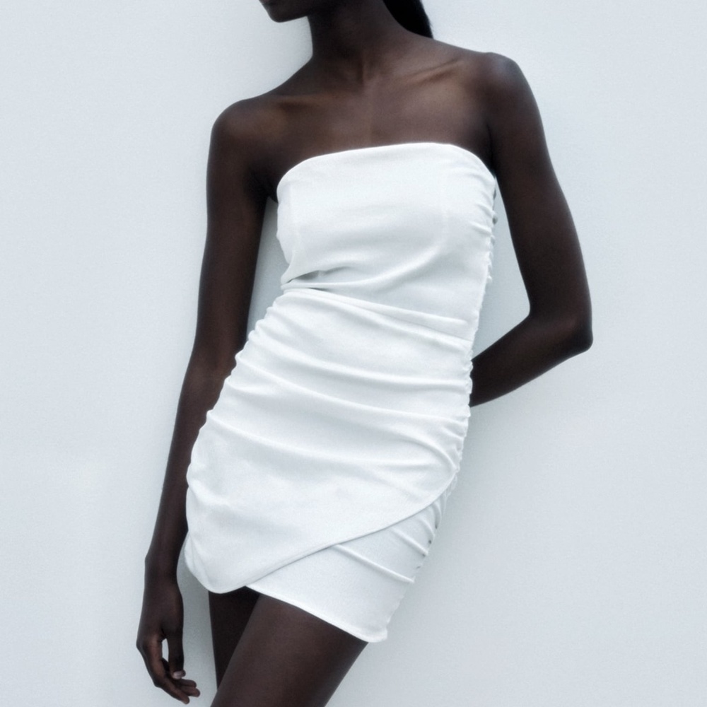 NWT ZARA DRAPED MINI DRESS WHITE SIZE S